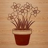 Free SVG Daffodil Clip Art Image An illustration of a bright yellow daffodil flower in a white pot on a natural background.