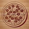 A digital illustration of a pizza with toppings.