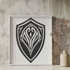 A graphic shield design with intricate details, suitable for digital cutting machines like Cricut or laser cutters.
