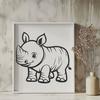 Grey Rhino Vector Illustration A large, grey rhino with a distinctive horn and textured skin, suitable for vector art designs.