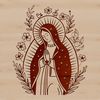 Religious iconography featuring the Virgin Mary in an ornate floral design.