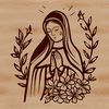 Beautiful Virgin Mary SVG Art Ornate illustration of Virgin Mary in a floral patterned border.