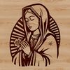A detailed illustration of the Virgin Mary in an ornate floral setting, suitable for religious art and designs.