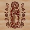 Ornate Lady with Floral Crown A detailed illustration of the Virgin Mary surrounded by intricate floral patterns in an ornate style.