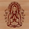 A detailed illustration of the Virgin Mary in an ornate style, suitable for religious art or designs.