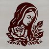An SVG vector art design featuring Our Lady of Guadalupe in a traditional style, surrounded by intricate flowers and leaves.