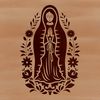 Traditional Floral Madonna Artwork Ornate illustration of the Virgin Mary surrounded by floral elements in a traditional religious style.