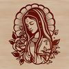 Vector graphic depiction of Our Lady of Guadalupe in a detailed, stylized design.