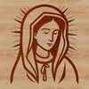 Traditional Virgin Mary Illustration with Ornate Details Image of a traditional depiction of the Virgin Mary with ornate details in a religious context.