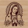 A traditional depiction of the Virgin Mary in ornate floral garb, suitable for various uses.