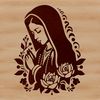 A depiction of the Virgin Mary in ornate attire with floral patterns and symbolism, suitable for religious contexts.