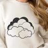 A stylized illustration of a white cloud in the sky with puffy texture.