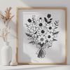 Hand-Drawn Flower Composition A stylized, vector illustration of a floral arrangement with multiple blooms and greenery.