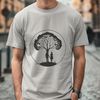 Beautiful Tree Silhouette with Entwined Figures A stylized illustration of intertwined lovers standing beneath a tree, suitable for various digital and craft projects.