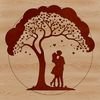 Tree of Love SVG Design An SVG design featuring a majestic tree with a romantic couple sharing a kiss amidst its foliage.