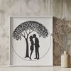 Romantic Garden Scene A pair of lovers embracing under the branches of a tree.