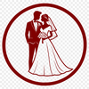 Free Wedding Graphics for Personal Use A stylized illustration of a happy couple on their wedding day, featuring a bride and groom surrounded by flowers and love.