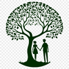 Intertwined Trees Symbolism A stylized illustration of two intertwined trees with leaves and branches, symbolizing love and connection.