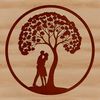 Love Nest Tree Design Illustrative tree with embracing figures, ideal for wedding decor or Valentine's Day celebration.