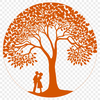 Lovers' Embrace Under the Leaves A minimalist vector design featuring a pair embracing beneath the leaves of a single tree.
