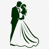 Young Bride and Groom SVG Design A young woman in a white wedding dress standing next to her groom, both smiling at the camera.