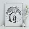 Entwined Lovers Tree Illustration A stylized illustration of a tree with entwined lovers, perfect for Valentine's Day or wedding decorations.