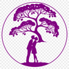 Lovers Under Branches A stylized illustration of two lovers embracing under a tree, suitable for wedding or Valentine's Day decorations.
