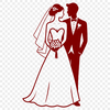 Free Vector Groom and Bride Silhouette A bride and groom standing together, surrounded by floral elements and decorative details, ideal for vector art projects.
