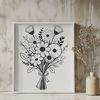 Free Downloadable Flower Template A stylized bouquet with various flowers and foliage elements.
