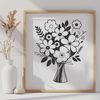 Whimsical Bouquet of Colorful Flowers A bouquet of flowers in various colors, styled with a mix of long-stemmed blooms and greenery.