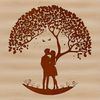 Embracing Couple Tree Illustration A stylized illustration of a tree with embracing lovers at its base, perfect for wedding or Valentine's Day decorations.