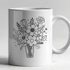 Lovely Floral Arrangement An illustration of a variety of flowers tied together with a ribbon or lace.