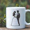 Romantic Wedding Scene Illustration A digital illustration of a wedding scene featuring a bride and groom.