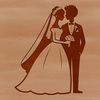 Elegant Outdoor Wedding Illustration Wedding couple in formal attire posing together outdoors with a blurred background.