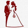 Simple Wedding Illustration A digital illustration of a couple exchanging vows in marriage, depicted in bold lines and simple shapes.
