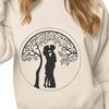 Intertwined lovers beneath a blooming tree branch. An illustration of intertwined lovers under a blooming tree branch, suitable for Valentine's Day or wedding decorations.