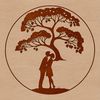 Lovers' Haven SVG Design A stylized illustration of a tree with embracing lovers, perfect for Valentine's Day decorations or wedding designs.