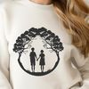 A stylized illustration of a tree with intertwined branches and hearts, representing love and unity.