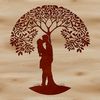 Lovers Tree SVG Design An abstract vector design featuring a tree with a heart-shaped kiss beneath its leaves, evoking the theme of couples' love.