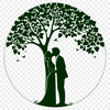 Love Wrapped in Nature A romantic depiction of a tree with embracing figures wrapped in its foliage, ideal for wedding or Valentine's Day designs.