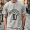 Embracing Couples Tree Illustration A stylized illustration of a tree with two embracing figures, suitable for weddings or Valentine's Day.