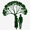Beautiful Tree with Lovers Base Design A stylized illustration of a tree with intertwined lovers at its base, suitable for wedding and valentine's day designs.