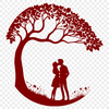 Heartfelt Tree Hug A pair of lovers embracing under a blooming tree branch.