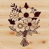Circular Bloom Design A colorful bouquet of flowers in various shapes and sizes, arranged in a circular pattern.