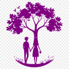 Enchanted Tree Embrace Illustration A stylized illustration of two people embracing beneath a tree branch.
