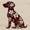 Canine Floral Companion A vector illustration of a sitting Weimaraner dog surrounded by floral elements.
