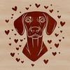 Weimaraner Clip Art with Love Hearts A regal Weimaraner breed dog with heart-shaped accents around its neck and paws.
