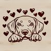 Weimaraner Silhouette with Heart A large breed dog with a sleek coat, peering out from behind a heart.