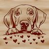 Whimsical Weimaraner Peek A stylized vector image of a Weimaraner dog peeking out from behind decorative hearts.