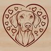 Weimaraner Breed Dog with Love Hearts Illustration A vector graphic illustration of a Weimaraner breed dog with red love hearts surrounding its face.